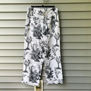 Joie Linen Wide Leg Pants Size 6 High Rise Toile Print Patch Pockets